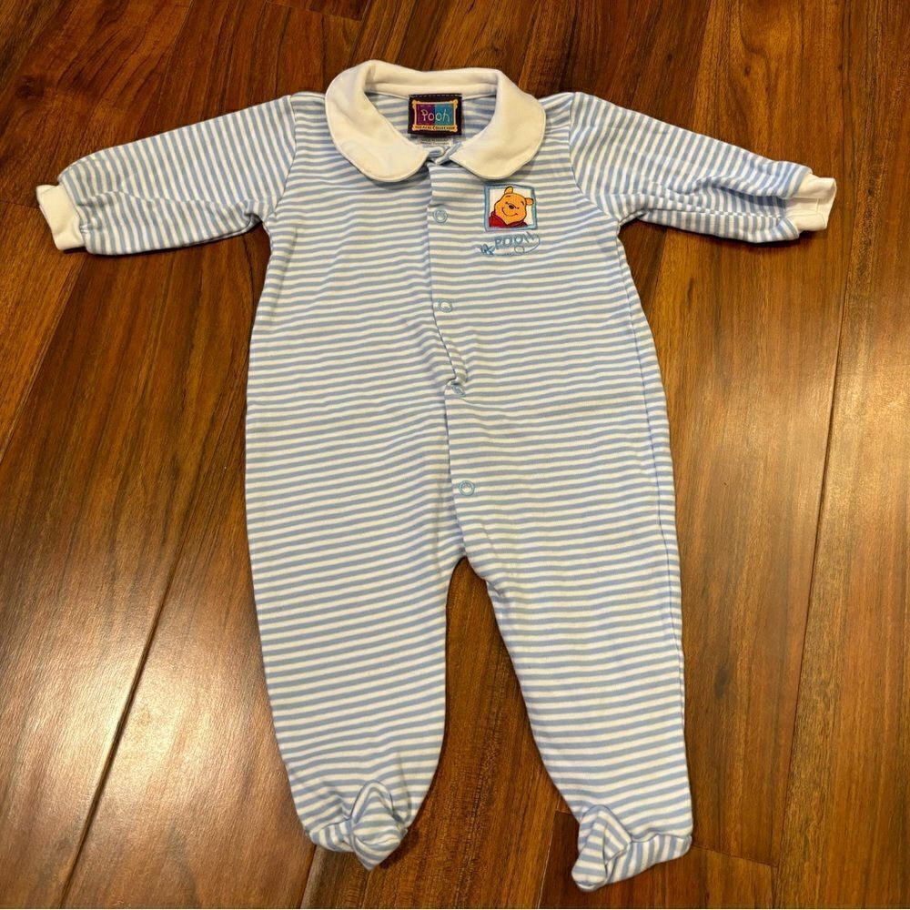 Disney Winnie the Pooh Hundred Acre Woods Collection Blue White Stripes Pajamas